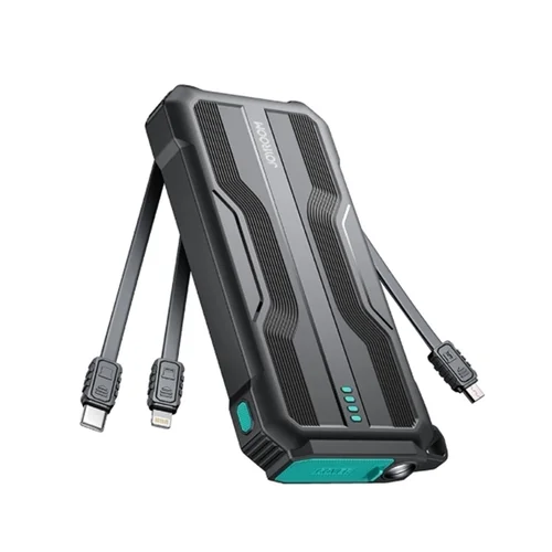 Joyroom L016 powerbank - fekete power bank 10000mAh, beépített MicroUSB/Type-C/Lightning/USB kábelekkel