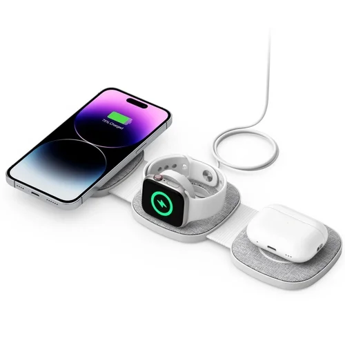Tech- Protect QI15W-A32 telefon töltő - 3in1 szürke MagSafe kompatibilis vezeték nélküli (Wireless) töltő - telefon, headset, okosóra