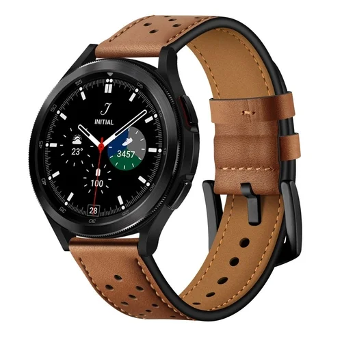 Samsung Galaxy Watch FE okosóra szíj - TECH-PROTECT Leather barna bőr szíj (20 mm szíj szélesség)