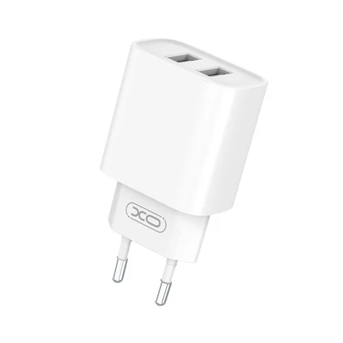 Töltő: XO - 2xUSB portos fehér hálózati töltőfej 10W + USB / Type-C (USB-C) kábel (1m)