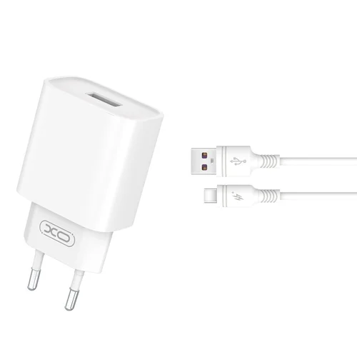 Töltő: XO - USB portos fehér hálózati gyorstöltő 18W + USB / Type-C (USB-C) kábel (1m)