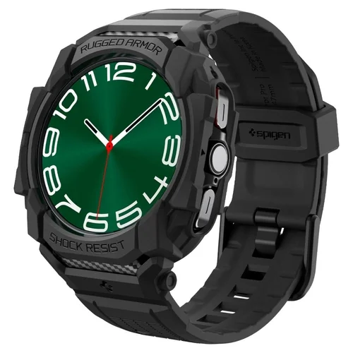 Samsung Galaxy Watch Ultra 2024 / 2025 (47 mm) okosóra szíj+tok - Spigen Rugged Armor - fekete szilikon szíj+tok