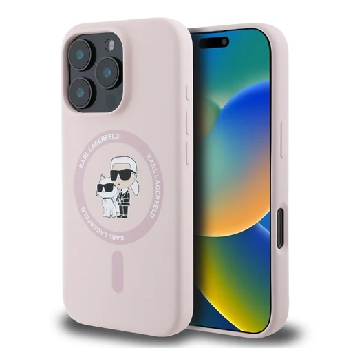 iPhone 16 Pro - Karl Lagerfeld és Choupette - MagSafe kompatibilis pink hátlap tok