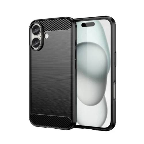 iPhone 16 telefontok - Carbon Fiber - fekete szilikon hátlap tok
