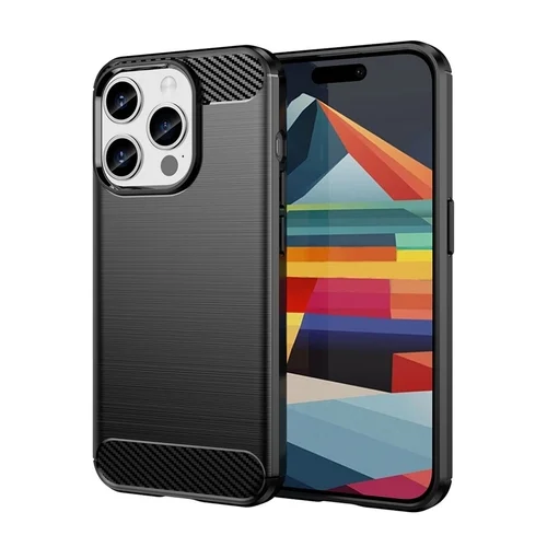 iPhone 16 Pro telefontok - Carbon Fiber - fekete szilikon hátlap tok