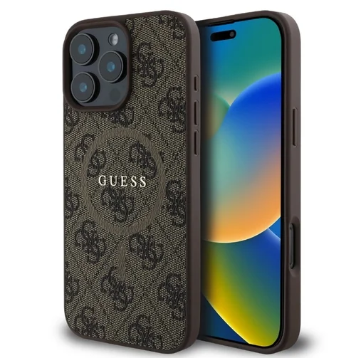 Telefontok iPhone 16 Pro - Guess Leather 4G Colored - MagSafe kompatibilis barna hátlap tok