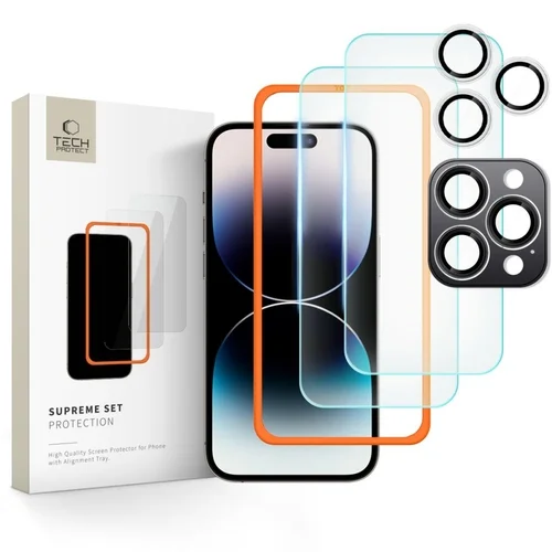iPhone 16 Pro üvegfólia - TECH-PROTECT Supreme - 2 db üvegfólia + 1db kamera üvegfólia