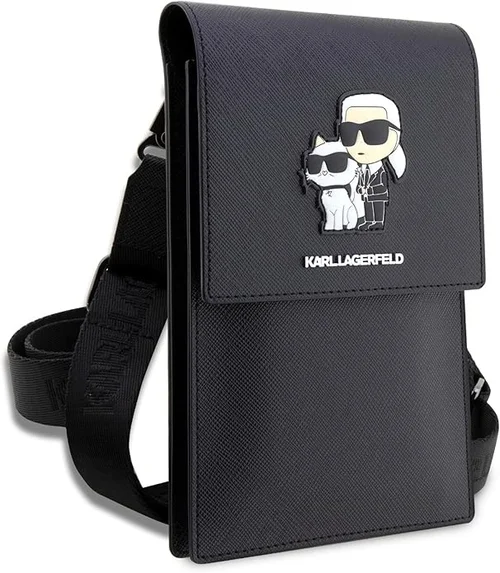 KARL LAGERFELD Saffiano Karl & Choupette Telefontok - telefontartó táska, fekete