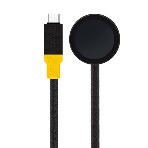 TACTICAL Recce 3.20 - Apple Watch okosóra töltő, fekete/citromsárga, Type-C (USB-C) szövet kábellel