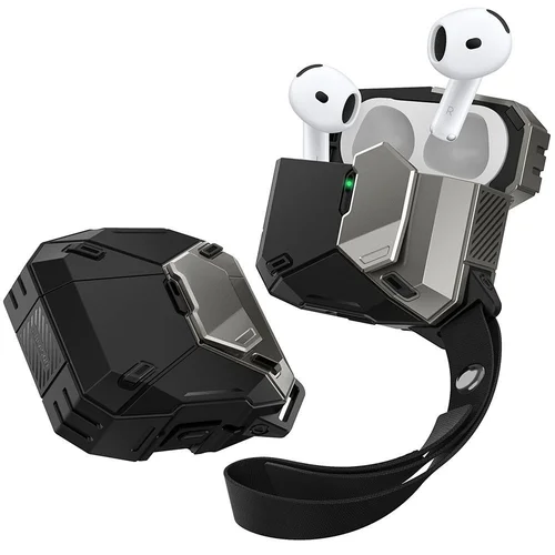 Supcase Matrix - AirPods 4 tartó - fekete ütésálló tok, csuklópánttal