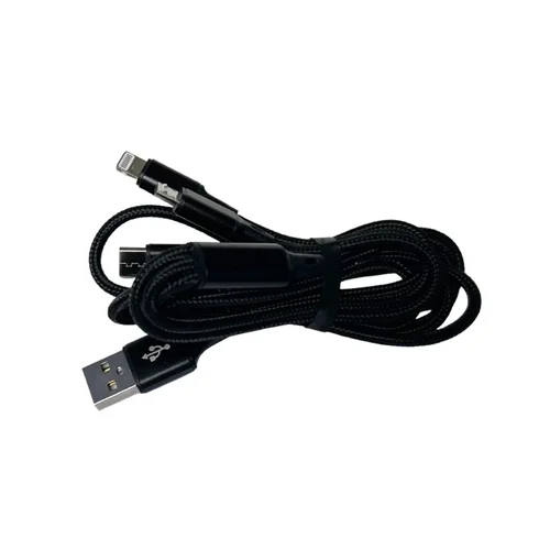 C171 - 3in1 kábel - USB - Lightning / Type-C / MicroUSB fekete szövet kábel 2,4A, 1,2m