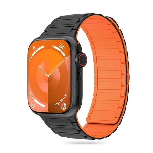 Apple Watch 4/5/6/7/8/9/SE/ULTRA 1/2 (42 / 44 / 45 / 49 mm) - Tech- Protect Iconband - mágneses fekete/narancssárga szilikon szíj
