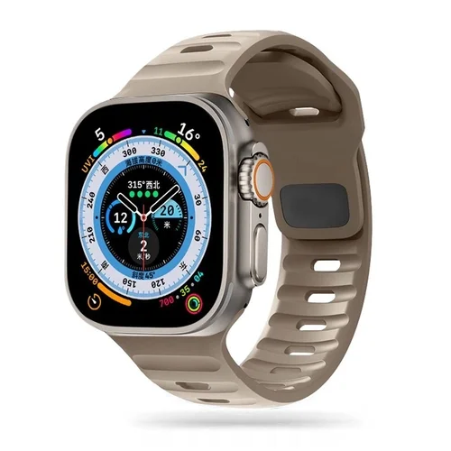 Apple Watch 6/7/8/9/10/SE/ULTRA 1/2 (44 / 45 / 46 / 49 mm) okosóra szíj - Tech- Protect IconBand Line - bézs szilikon szíj