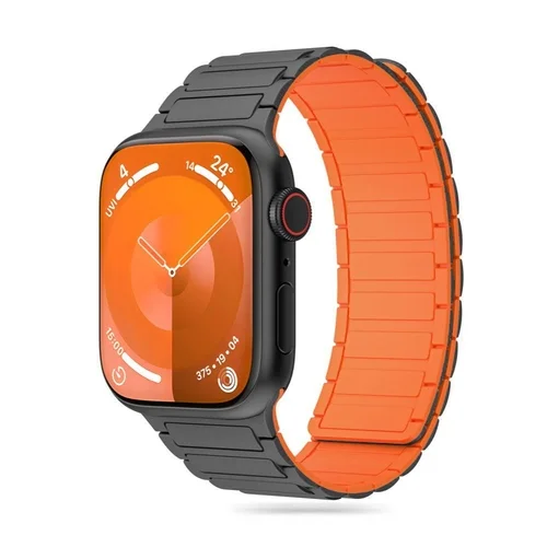 Apple Watch 4/5/6/7/8/9/SE/ULTRA 1/2 (42 / 44 / 45 / 49 mm) - Tech- Protect Iconband - mágneses titanium/narancssárga fémszíj ﻿