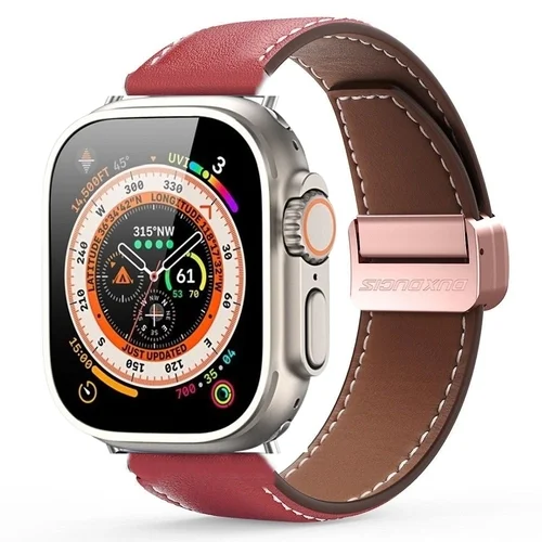 Apple Watch 38 / 40 / 41 mm okosóra szíj - Dux Ducis YA - piros bőr szíj ﻿