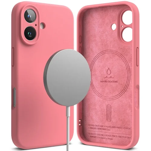 Telefontok iPhone 16 - RINGKE SILICONE MAGNETIC MAGSAFE pink hátlap tok