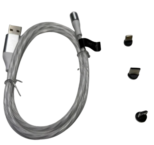 Setty- LED-es USB / Lightning / Type-C (USB-C) / MicrUSB kábel, cserélhető mégneses fejekkel, 2A, 1m