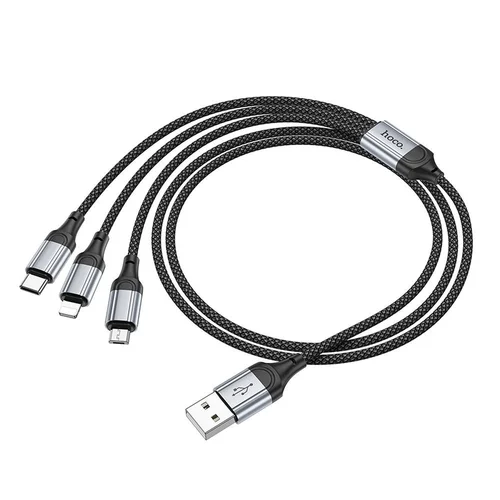 HOCO X102 - 3in1 kábel - USB - Lightning / Type-C (USB-C) / MicroUSB fekete szövet kábel 2,4A, 1 m