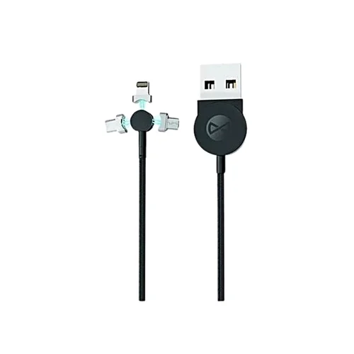 Forever kábel - USB / Lightning / Type-C (USB-C) / MicroUSB kábel, cserélhető mágneses fejekkel, 2,5A, 1m