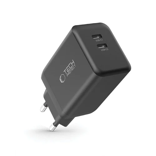 Tech- Protect NC45W telefon töltő - 2x Type-C (USB-C) portos, fekete hálózati töltőfej, 45W
