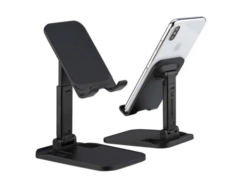 Wozinsky WFDPS-B1 - univerzális összehajtható asztali telefon- és tablettartó állvány, fekete, csúszásgátlóval