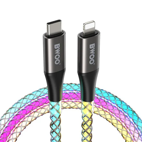 BWOO X279C kábel - LED-es Type-C (USB-C) / Lightning kábel 27W, 2m ﻿