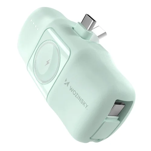 Wozinsky WF16-YCS - menta powerbank beépített Type-C (USB-C) csatlakozóval, 5000mAh + beépített Type-C (USB-C) kábellel + Apple Watch töltő