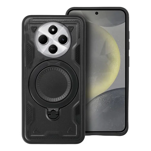 Xiaomi Redmi 14C telefontok - FROST ARMOR fekete szilikon tok, kitámasztó ujjgyűrűvel