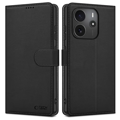 Xiaomi Redmi Note 14 5G telefontok - Tech- Protect Wallet - fekete bőr könyvtok, ráhajtófüllel 