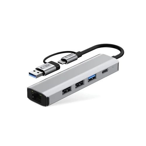Tech- Protect HB03 HUB adapter - 5in1 porttal, Type-C / 3x USB / Type-C (USB-C) / RJ45 / PD100W szürke adapter