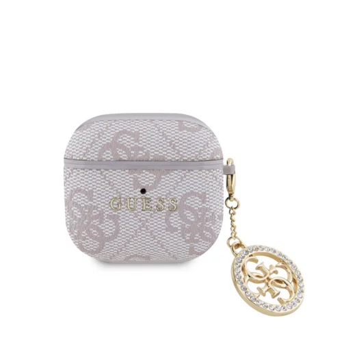 Airpods 4 tartó: Guess Script PC/PU pink Charm tok, medállal
