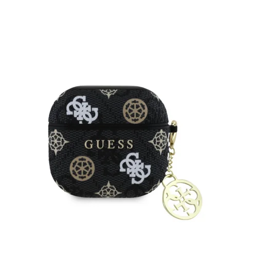 Airpods 4 tartó: Guess Script PC/PU fekete Charm tok, medállal
