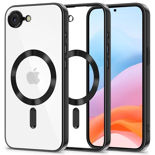 iPhone 16e telefontok - Tech-Protect Magflex - MagSafe kompatibilis átlátszó hátlap tok, fekete szilikon kerettel ﻿