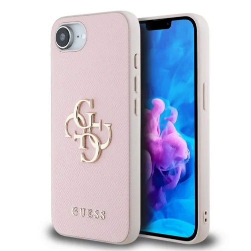 Telefontok iPhone 16e - Guess Grained 4G Metal Logo - pink hátlap tok