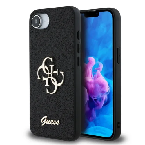Telefontok iPhone 16e - Guess Fixed Glitter 4G Metal Logo - fekete hátlap tok