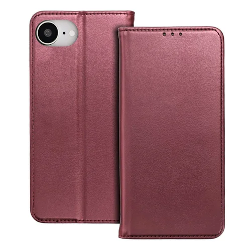 iPhone 16e telefontok - Smart Magnetic burgundi szilikon keretes mágneses könyvtok ﻿