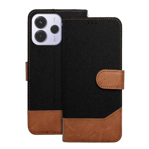 Xiaomi Redmi Note 14 4G / LTE telefontok - Jeans - fekete/barna ráhajtófüles könyvtok