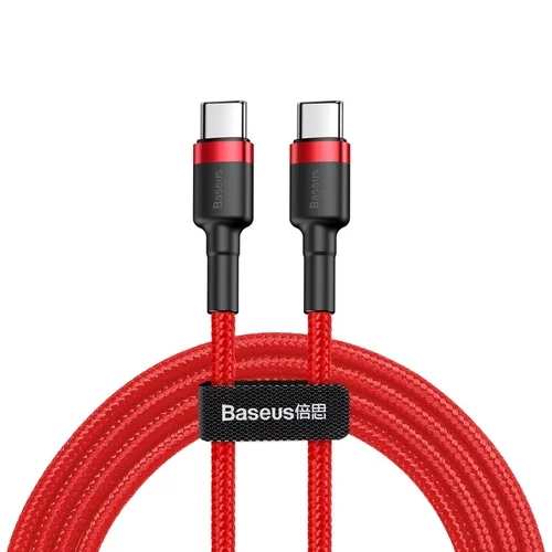 BASEUS Cafule - Type-C / Type-C (USB-C) piros szövet kábel 3A, 1m, 60W
