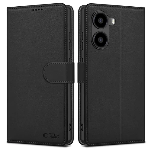 Telefontok Xiaomi Poco X7 Pro 5G - Tech- Protect Wallet - fekete bőr könyvtok, ráhajtófüllel ﻿