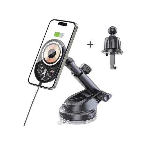 Tech-Protect MM15W-V6 - szellőzőrácsra / műszerfalra rögzíthető, MagSafe kompatibilis autós telefontartó/töltő, fekete