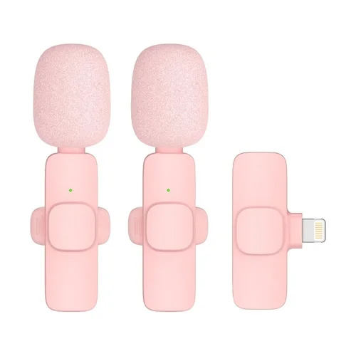 Lavalier K1 - 2db vezeték nélküli csíptethető mikrofon + Lightning csatlakozós vevőegység, pink