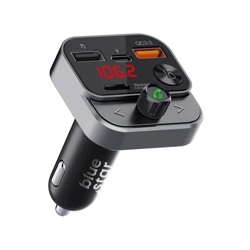 Transzmitter: Bluestar AutoStream BT84B - USB-s autós FM/Bluetooth transzmitter + USB / Type-C (USB-C) autós töltő, fekete, 30W