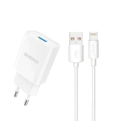 Dudao A4EUL - fehér hálózati töltőfej, 2,1A + USB / Lightning kábel