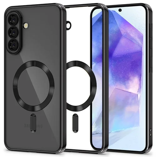 Telefontok Samsung Galaxy A56 5G - Tech-Protect Magflex - MagSafe kompatibilis átlátszó hátlap tok, fekete szilikon kerettel