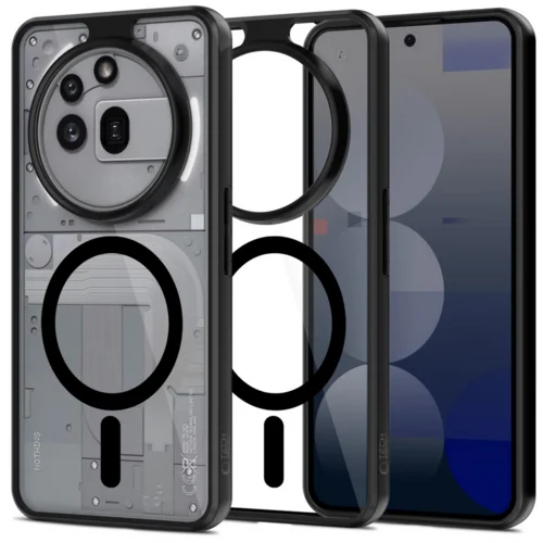 Telefontok Nothing Phone (3a) Pro - Tech-Protect Magmat MagSafe kompatibilis áttetsző műanyag hátlap tok, fekete szilikon kerettel