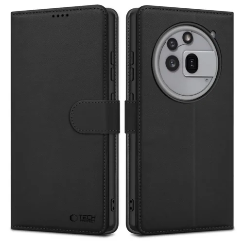 Telefontok Nothing Phone (3a) Pro - Tech- Protect Wallet - fekete bőr könyvtok, ráhajtófüllel ﻿