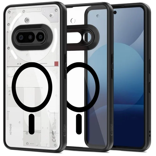 Telefontok Nothing Phone (3a) - Tech-Protect Magmat MagSafe kompatibilis áttetsző műanyag hátlap tok, fekete szilikon kerettel