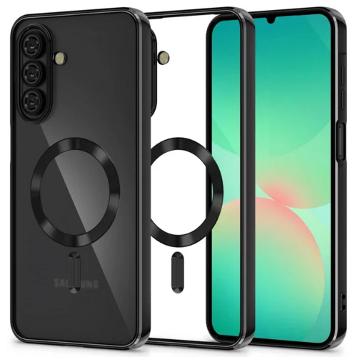 Samsung Galaxy A26 5G - Tech-Protect Magflex - MagSafe kompatibilis átlátszó hátlap tok, fekete szilikon kerettel