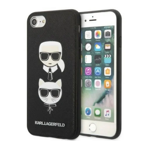 Telefontok iPhone 7 - Karl Lagerfeld Saffiano Karl&Choupette Head - fekete hátlap tok