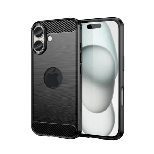 iPhone 16 telefontok - Carbon Fiber - fekete szilikon hátlap tok (Apple logónál kivágással) ﻿